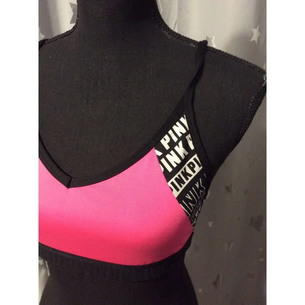 Victoria's Secret Pink Sports Bra PINK print on hot pink Medium Ultimate